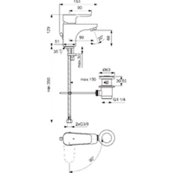 Ideal standard Blandare för handfat KHEOPS metallavlopp c3 förkromad ref B0711AA
