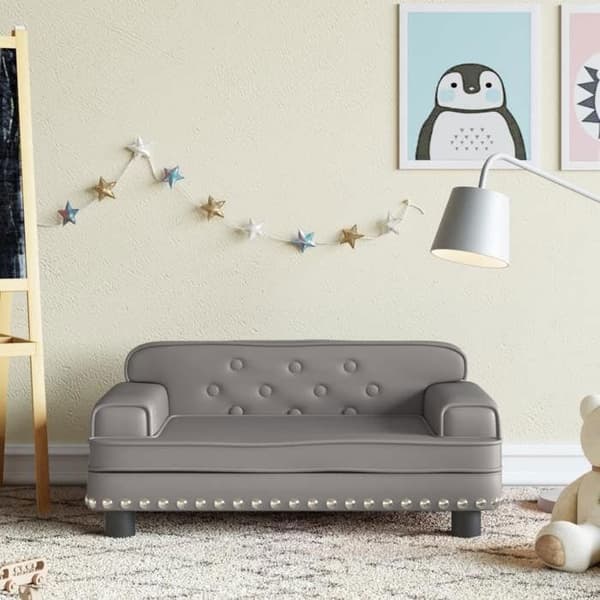 vidaXL Barnsoffa grå 70x45x30 cm konstläder, mini soffa, mini soffa-stol, mini soffa för barn 3196303