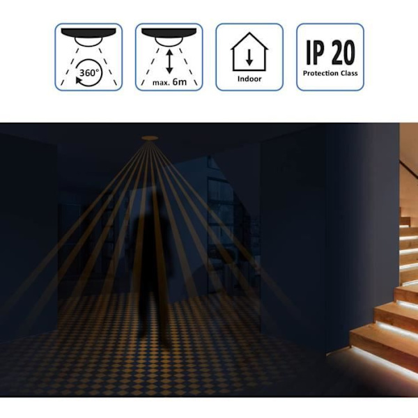 Infraröd rörelseavkännare - VELAMP - Inbyggd - 360° - 6m - Vit Vit
