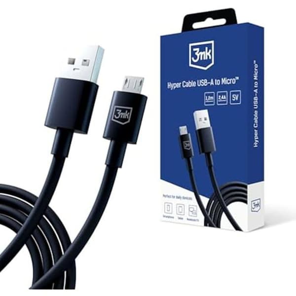 USB-kabel - 3MK - Hyper - USB-A till Micro USB - 1,2m - Svart - Hög överföringshastighet