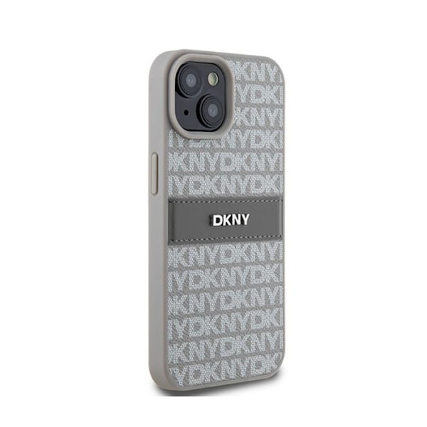 DKNY Leather Mono Stripe & Metal Logo - Fodral för iPhone 15/14/13 (beige)