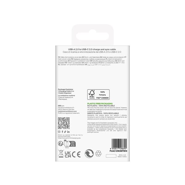 USB-A - USB-C-kabel 10 W TPE 2 m - Vit