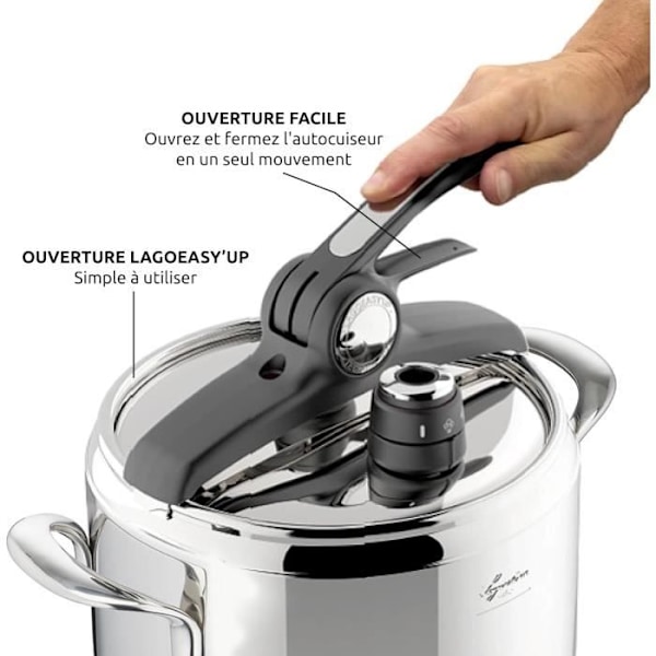 "Tryckkokare - LAGOSTINA - Irradial Control Lagoeasy'UP - 5 L - Rostfritt Stål 18/10 - Lätt att öppna" Rostfritt stål