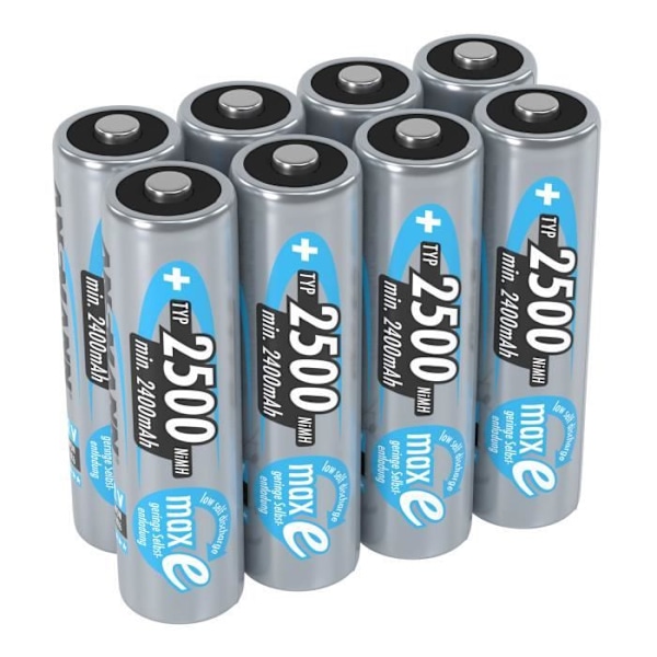 ANSMANN AA 2500mAh Mignon NiMH 1.2V batteri - 1000x uppladdningsbart (8 stycken)