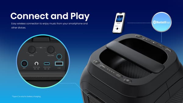 Mobilt högtalare - HISENSE - Bluetooth - Max 160 W Svart