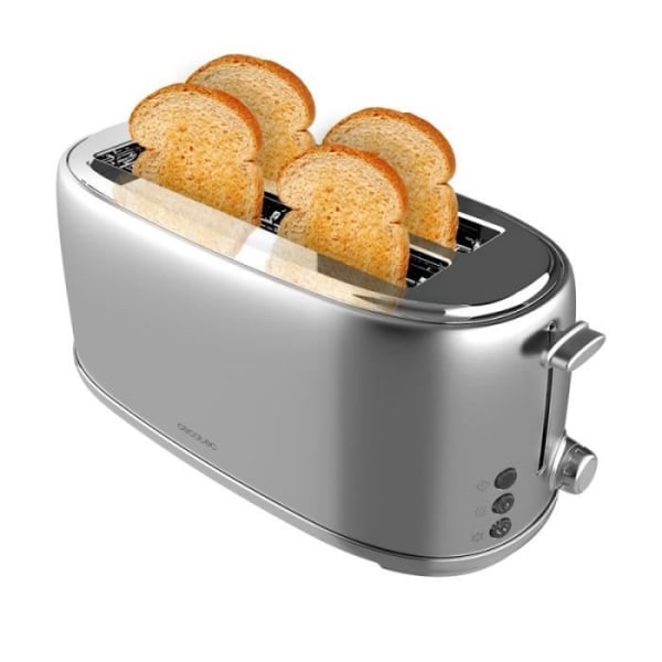 Cecotec Tostadora 4 Rebanadas Toast&amp;Taste 1600 Retro dubbelt rostfritt stål. 1630 W, 2 Ranuras Anchas på 3,8 cm y Largas, Acero