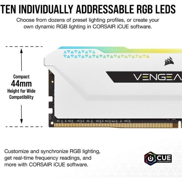 RAM-minne - CORSAIR - Vengeance RGB Pro SL DDR4 - 32GB 2x16GB DIMM - 3600 MHz - 1,35V - Vit (CMH32GX4M2D3600C)