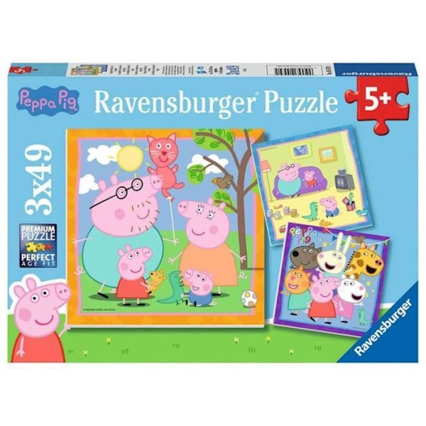 Pussel 3 x 49 bitar: Peppa Pigs familj och vänner Unik färg