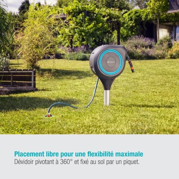 Automatisk dispenser på spik GARDENA RollUp M blå kant - Längd 20m - Ø11mm - Komplett kit Turkos
