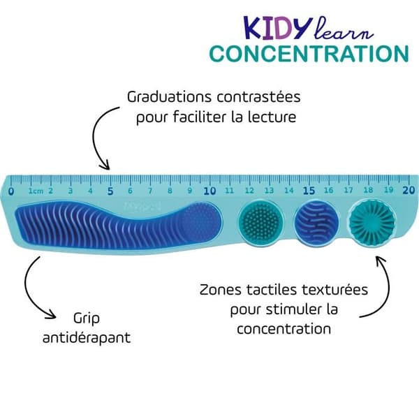 Set skolaccessoarer - MAPED - Kidy Learn Concentration - Linjal 20 cm PET okrossbar - Sensoriska zoner - 4 delar Blå