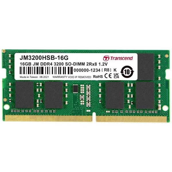 Transcend JM3200HSB-16G 16GB minnesmodul för bärbar dator 1 x 16GB RAM DDR4 3200MHz CL22