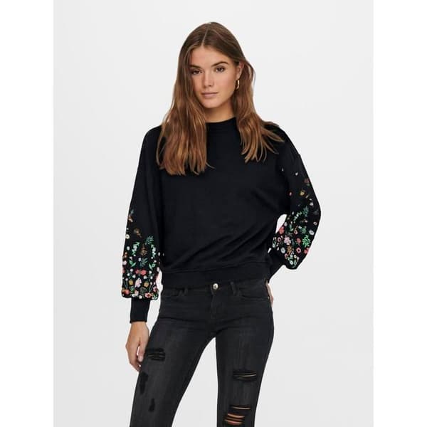 Sweatshirt dam Only Brooke svart moln dansareärm blomma M