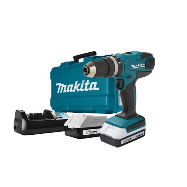 MAKITA Set borrskruvdragare med slag 18 V Li-Ion 1,5 Ah Ø 13 mm HP457DWE Svart
