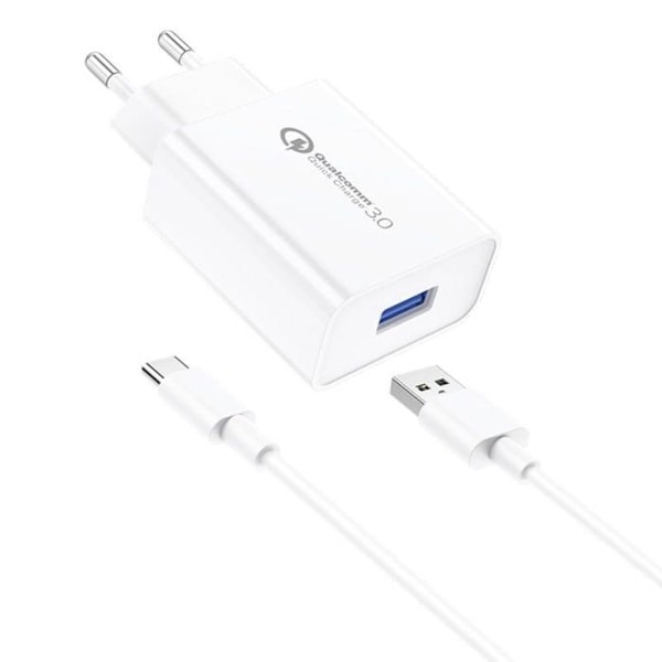 Laddare - Foneng strömadapter - EU13 Type-C - EU13 väggladdare + USB till USB-C kabel, 3A (vit)