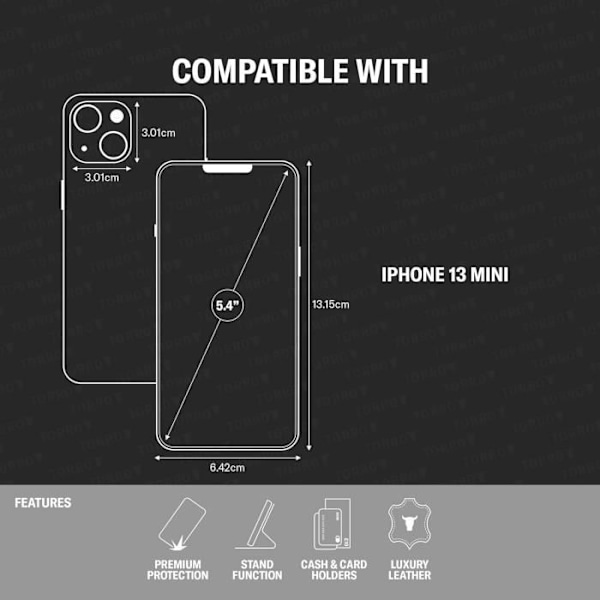 Coque i läder - TORRO - iPhone 13 Mini - Äkta läder - Inbyggd ställning - Kortfack Svart med röda detaljer