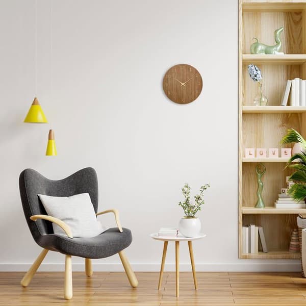Väggklocka i trä - TFA Dostmann - Analog - Mörkt trä - 29.8 cm hög - Brun - Rund - Väggmontering