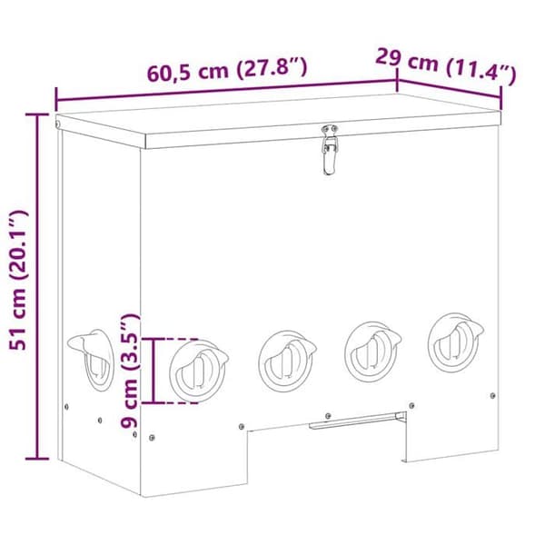Hönsfoder - vidaXL - Silver - Galvaniserat stål - 60,5x29x51 cm - Kapacitet 25 kg - Väderbeständig
