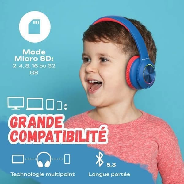 Bluetooth-hörlurar - PowerLocus - Pled - Röd - Fällbar - För Barn Röd