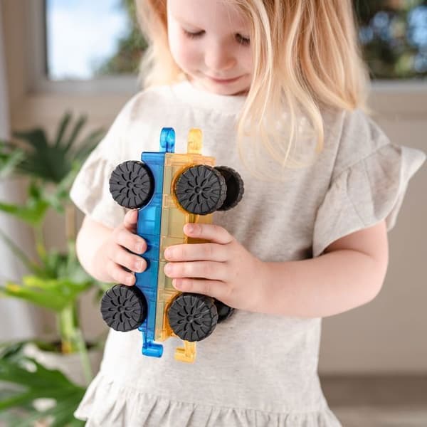 Magnetiska Plattor - CONNETIX - Bilpaket - 2 Delar - Gummihjul - Unik Design Regnbåge