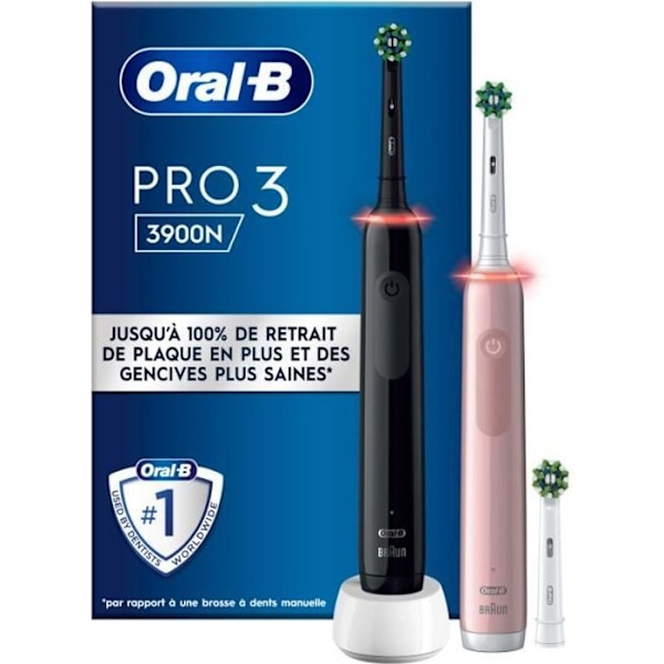 Oral-B Pro 3 eltandborste - Rosa/Svart - 2 eltandborstar N/A