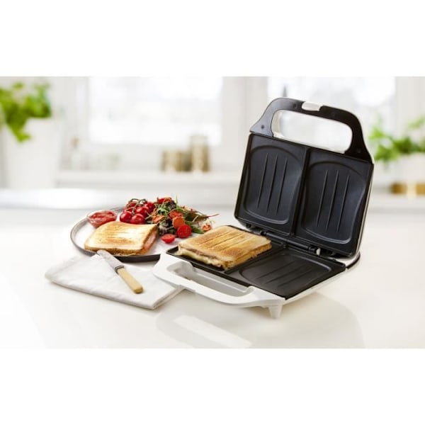 DOMO - XL smörgåsmaskin DO9056C - 900W - Vit - Non-stick beläggning - Smörgåsfunktion x2