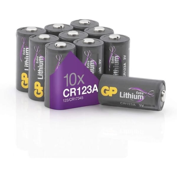 CR123A-batterier - Paket med 10 batterier | GP Extra | CR 123A 3V litiumbatterier - lång livslängd och hög prestanda, vardagliga enheter