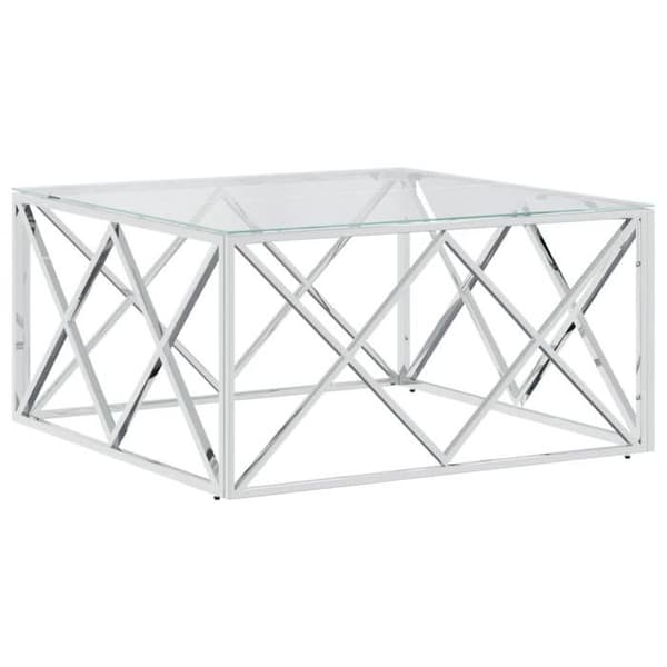 vidaXL Soffbord 80x80x40 cm Rostfritt stål och glas 349969 Silver