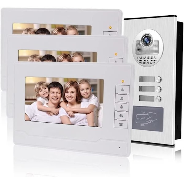KDL Video Intercom RFID 7 Tum Systeem för Dörrtelefon 3 Monitorer med 1 Kamera med Infraröd Nattvision