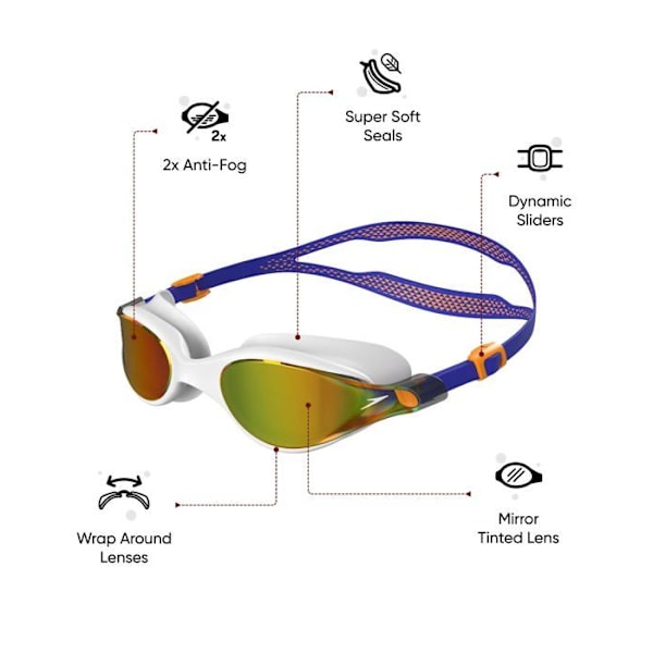 Speedo - 8-1096016 - Unisex V-Class Vue Simglasögon - Simma - Ögonskydd, Vit/True Cobalt/Maderin Peel/Rök, En Storlek