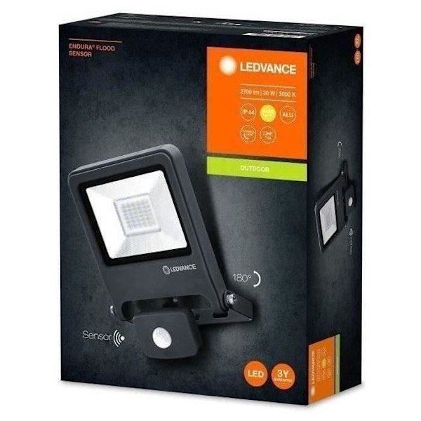 LED-strålkastare utomhus - LEDVANCE - Endura Flood 30W - Grå - Rörelsedetektor - 2700lm - 3000K Grå
