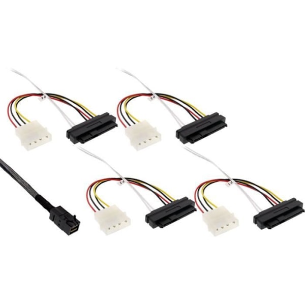 InLine® Mini SAS HD Kabel, SFF-8643 till 4x SFF-8482 (29-pol.) + Ström, 1m