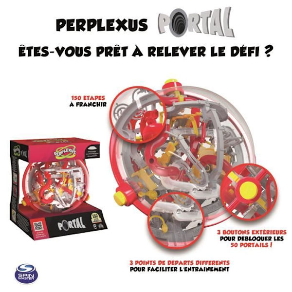 Perplexus Portal 3D Maze Game - SPIN MASTER - 150 utmaningar, 50 portaler och 3 knappar