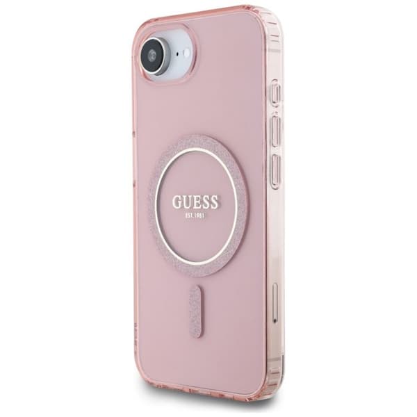 Coque Guess IML Glitter Circle MagSafe för iPhone 16e - Rosa Rosa