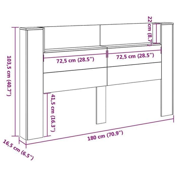 Sovrumsskåp Vidaxl Sänggavel med LED Vit 180 x 16,5 x 103,5 cm
