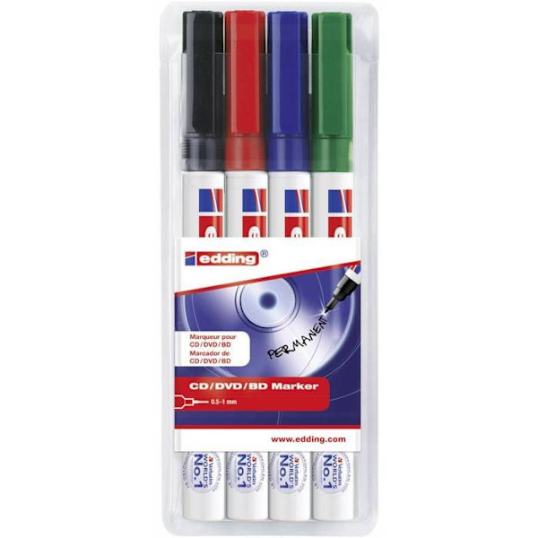 Edding Set med 4 permanent bläck CD/DVD/BD markörer Bullet tip Assorterade färger