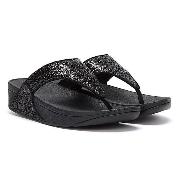 Svarta flip flops för kvinnor FitFlop Lulu Glitter - Ergonomisk mikrowobbleboard sulor Svart 39