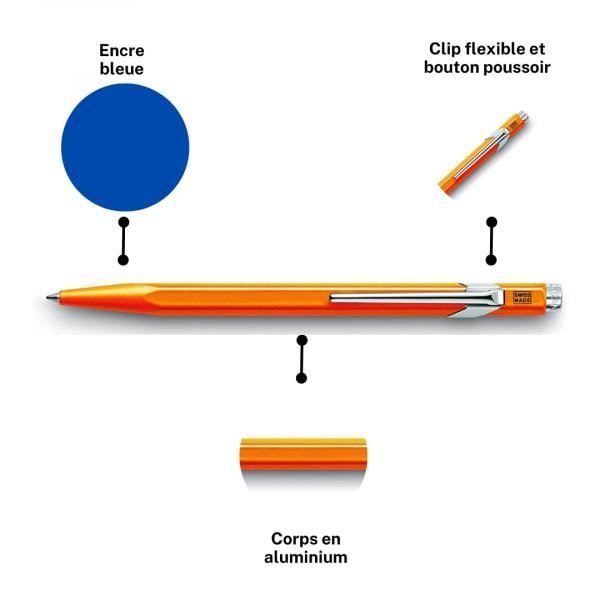 Kulspetspenna - Fluorescerande orange - Metall - Blått bläck - Medium spets - Carand'Ache - 849