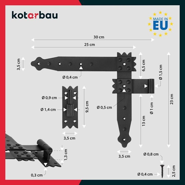 KOTARBAU Vinklad gångjärn - Montering av fönster, dörrar, portar - Svart - 250 x 230 mm