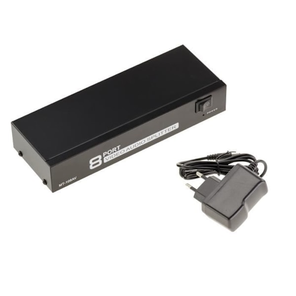 Composite AUDIO + VIDEO Splitter - Förstärkt - 8 portar - 10Hz-20KHz - RCA - Metall