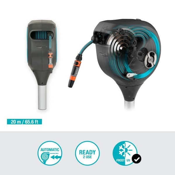 Automatisk dispenser på spik GARDENA RollUp M blå kant - Längd 20m - Ø11mm - Komplett kit Turkos