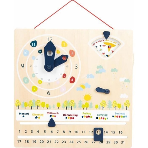 Didaktisk Kalender - Liten Fot - Trä Klocka - 12/24 Timmar - Väder Lärande - 3 År+