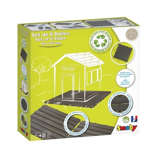 Smoby - Set med 6 plattor - Husgolv - 45x45cm - Träeffekt - Anti-UV - 100 % återvunnen och återvinningsbar plast -