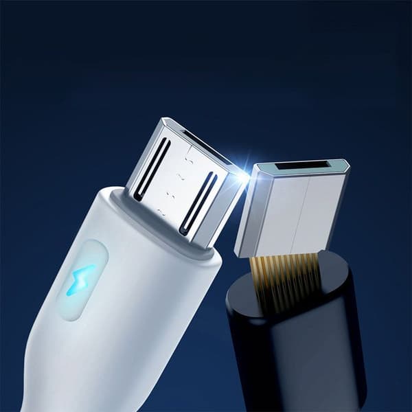 USB-kabel - micro USB 2,4 A 2 m vit med LED-indikator