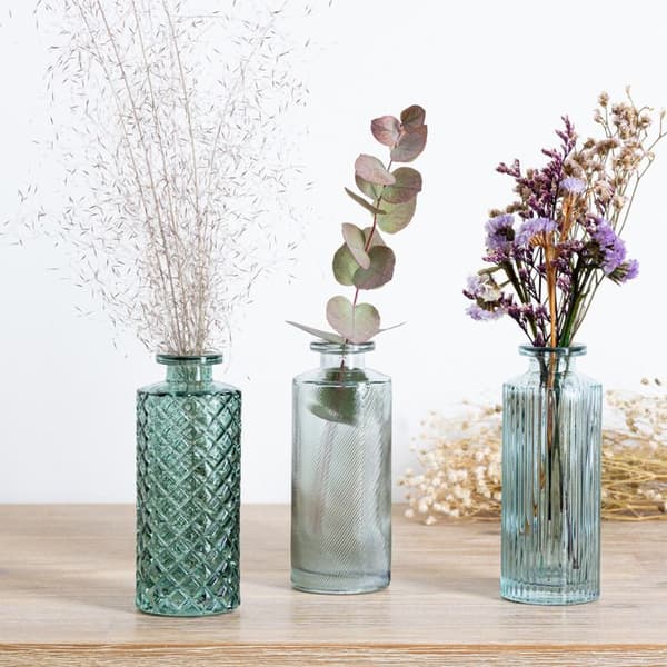 Set med 3 soliflore grön D5,4cm Blå
