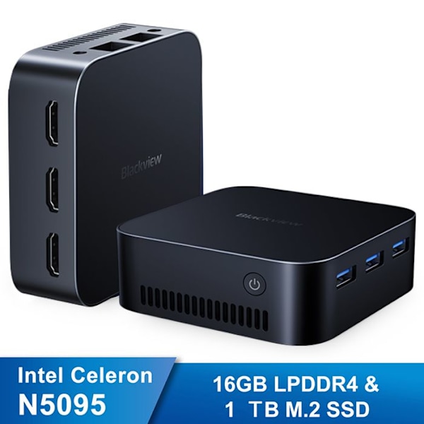 Mini PC Blackview MP80 Intel N5095 2,9 GHz, Windows 11 Pro, 16 GB LPDDR4 - 1 TB SSD Mini stationär dator, Wi-Fi 2,4G + 5G - Blå