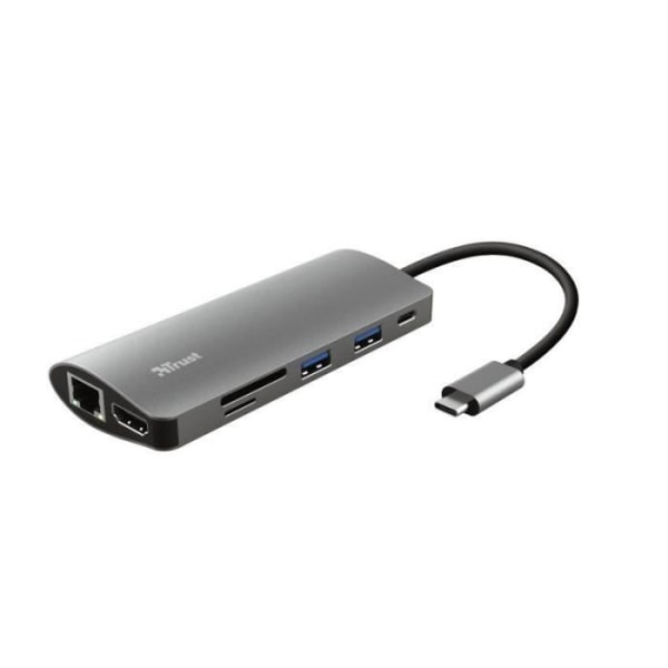 Trust Dalyx 7-i-1 Multiport USB-C-adapter, USB-C-portar, 2X USB-A, HDMI, Ethernet, Micro SD och SD-kortläsare