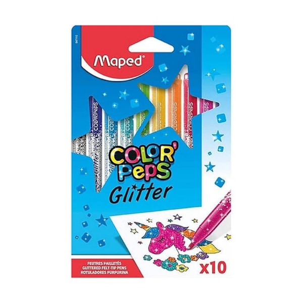 Färgpennor - Maped - Color'Peps - 10 pennor - Spets ogiv - Glittrande effekt Flerfärgad
