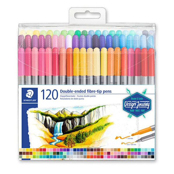Dubbelspetsfilt - STAEDTLER - Design Journey - Tui med 120 - Huvudfärg: Svart - Blandad 120 färger