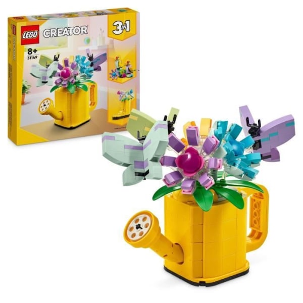 LEGO® 31149 Creator 3-i-1 blommor i vattenkanna, leksak för barn, med vattenkanna, bukett blommor och 2 fåglar