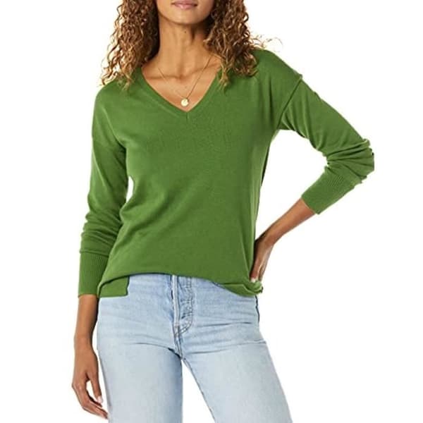 Pull Chandail UQIMV Sweat tröja lätt med V-hals Grön 32